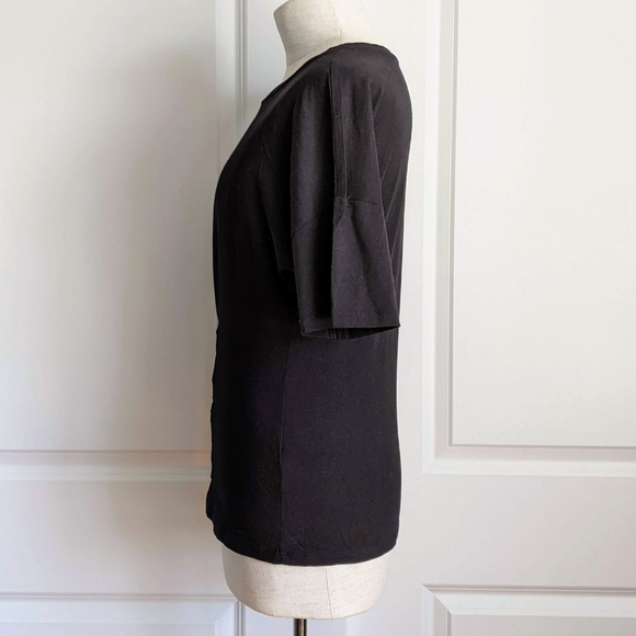 Topshop Tee Jersey Knit Short Sleeve Crew Hook & Eye Embellished Black S NWT - Picture 8 of 13